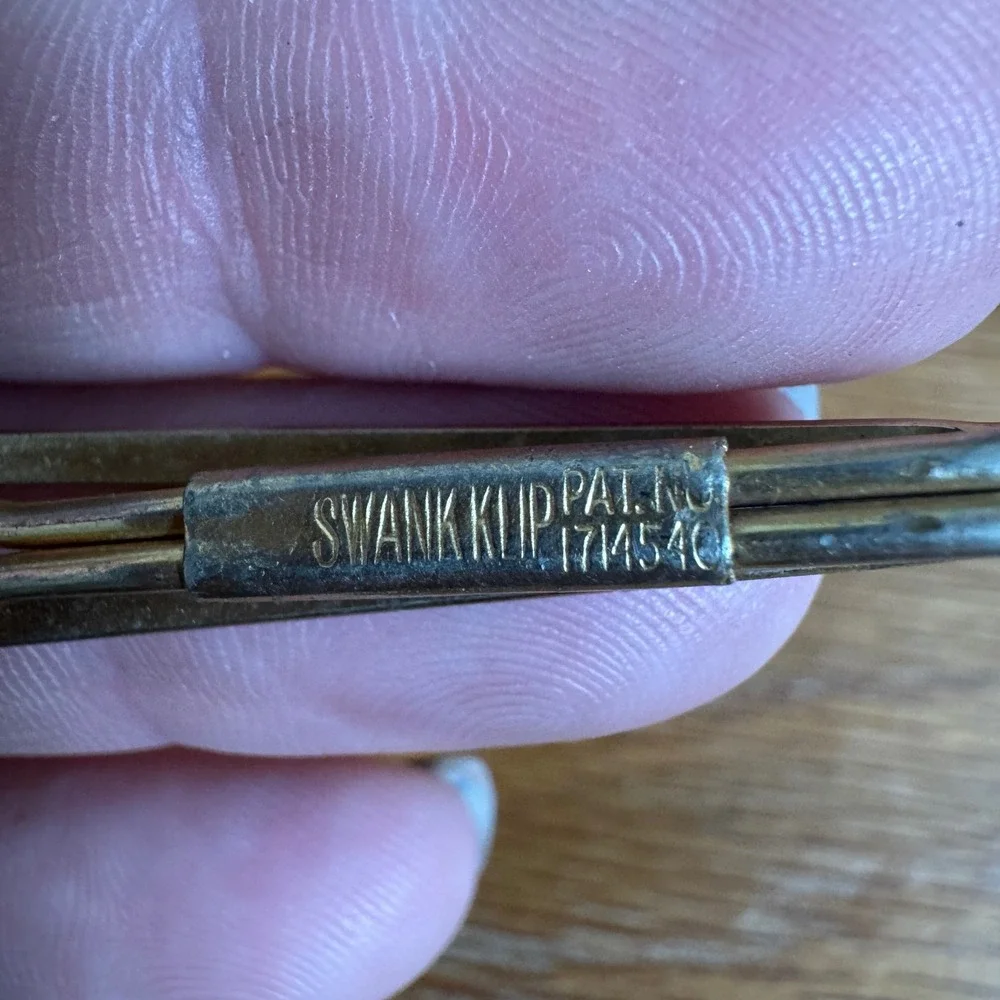 Vintage Swank Klip Gold Tone Geometric Tie Bar Clip‎ Pat 1714540 Mens Accessory